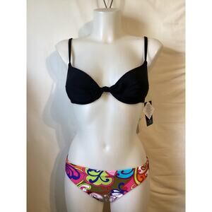 1323 NWT Bikini Bay Black Underwire Cup Size Top w/Low Waist Bottoms Size 8